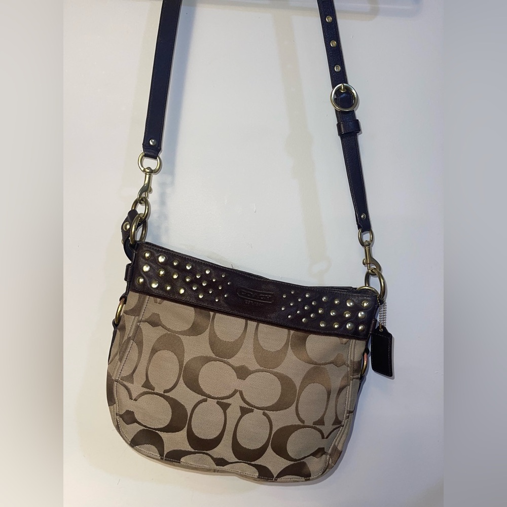 Coach Brown and Black Studded Crossbody Bag